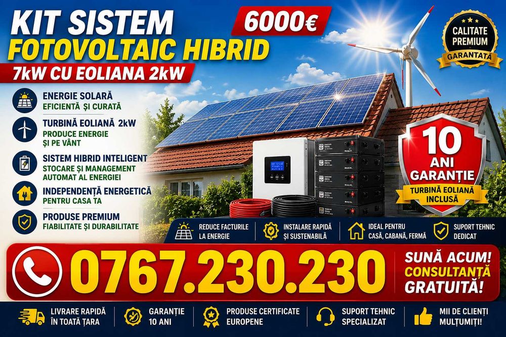 Kit Sistem Fotovoltaic Hibrid 7kw cu Eoliana 2Kw