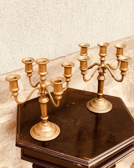 Месингови свещници – комплект, 5-раменни, винтидж / ретро декор