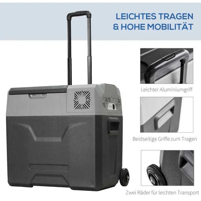 Хладилна кутия HOMCOM 50 л, до -20°C, сензорен дисплей 2 колела 58,6 x 37,8 x 54,5 см