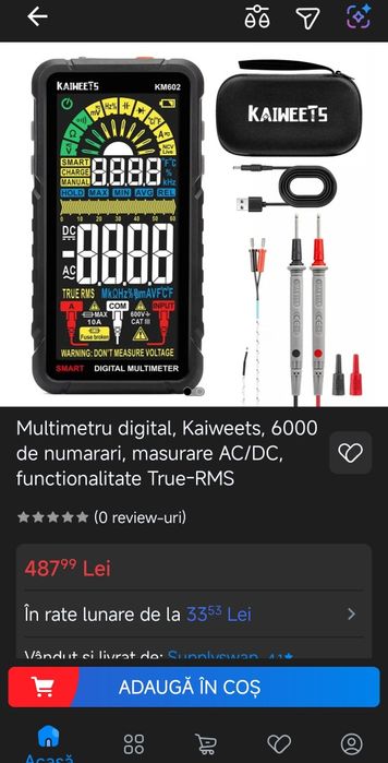 Multimetru digital Kaiweets KM602  6000 numărători True-RMS   AC/DC