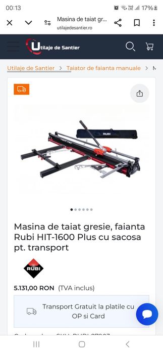 Rubi Hit 1600 masina de taiat gresia manuală profesionala