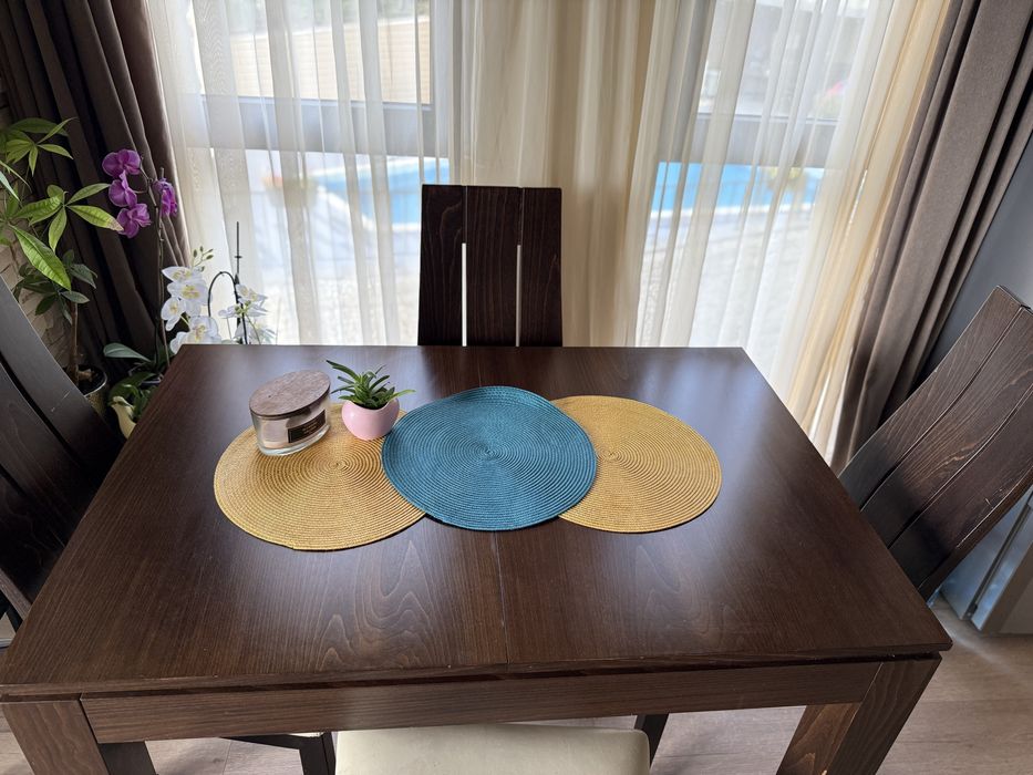 Маса с 4 стола тъмен орех