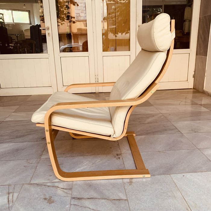 Скандинавско кресло с тапицерия от естествена кожа