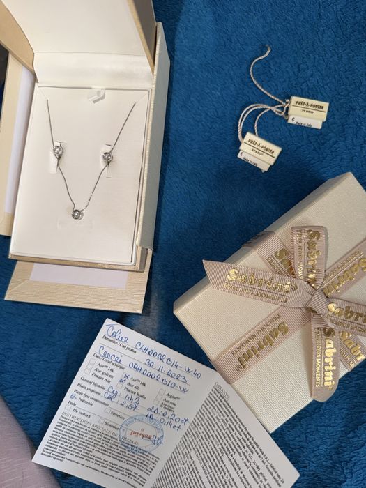 Set Cercei si Lanț Aur Alb 18 k cu Diamante BIBIGI PUNTO LUCE