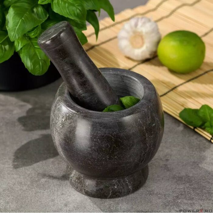 Mojar cu pistil din marmura, 10x10 cm negru, Kinghoff