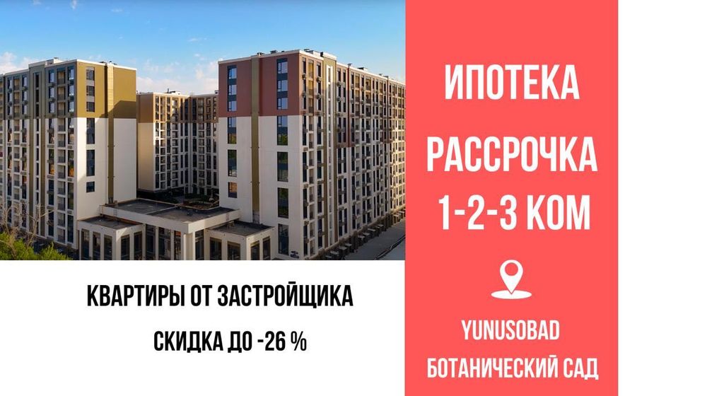 Продажа 1 ком квартира Ипотека Рассрочка 12 мес  Ботанический сад