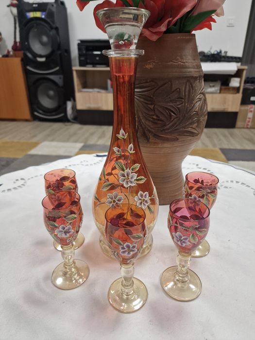 Set sticla si pahare din cristal Bohemia