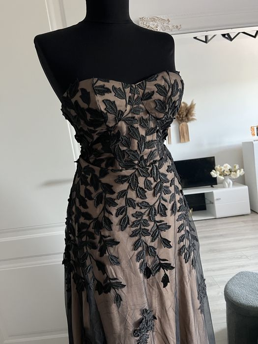 Rochie lunga stil printesa maro negru