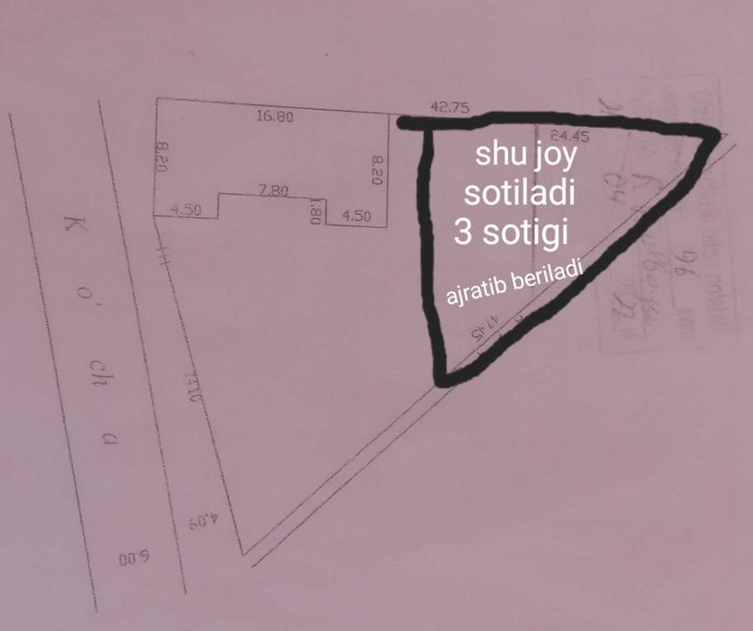 3 sotix uchastka sotiladi