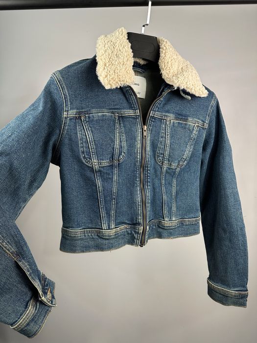 MANGO дамско късо яке с цип и яка от каракул