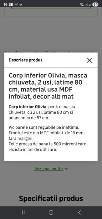 Mască chiuvetă, corp inferior Olivia