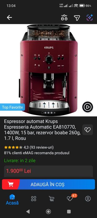 Espressor automat Krups Espresseria pentru cafea boabe– stare foarte buna, revizie februarie 2026 cu garantie 1 an