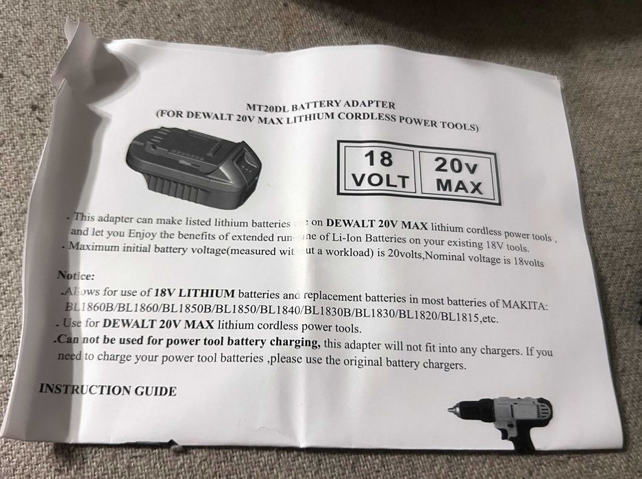 Adaptor baterie MT20DL Makita 18V la DeWalt 20V MAX nou