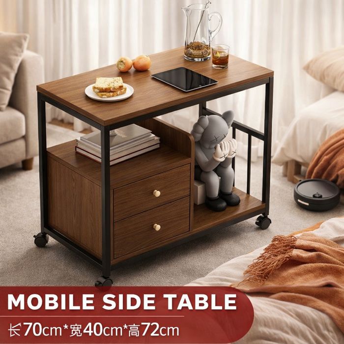 Мобильный приставной столик с ящиками Walnut Black