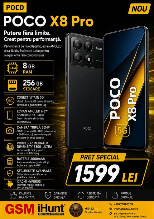 Poco X8 Pro, 8 /256 GB, Sigilat, Garanție