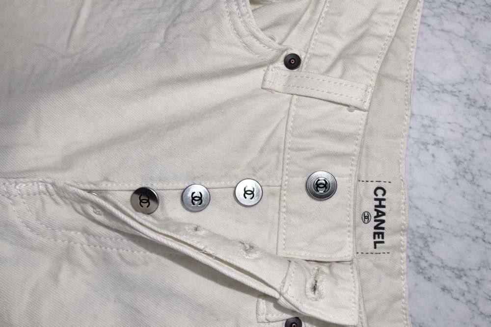 нови дънки слонова кост бели шанел прави панталон дълъг chanel деним