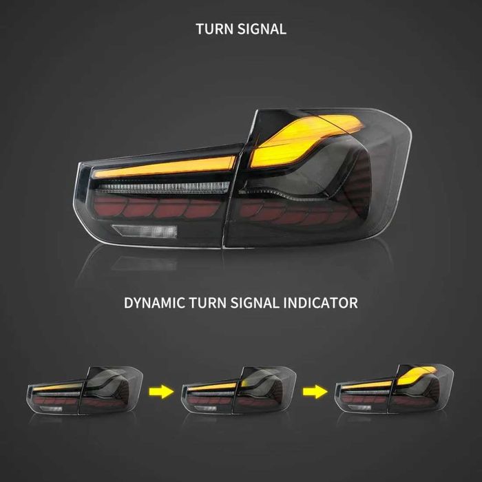 Опушени LED стопове за BMW F30 (2012–2019) – GTS визия с бягащ мигач