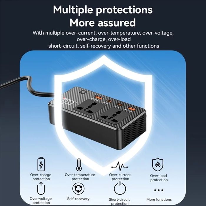 YESIDO VC07 200Вт высокомощный автомобильный инвертор с fast charger