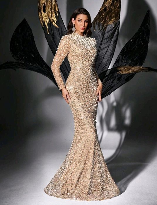 Rochie eleganta cu perle/ Nașa sau alta ocazie specială ,geanta,pantofi