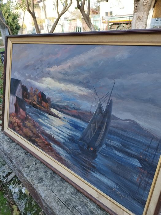 Голяма винтидж авторска картина рисувана с маслени бои