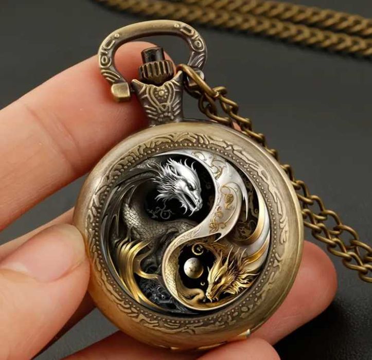 Винтажные Карманные Часы с Драконом и Луной