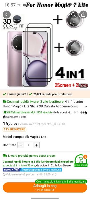 Husa și folii pentru telefon Honor Magic 7 Lite