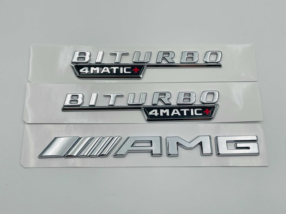 Set Embleme Compatibile Mercedes biturbo 4matic+ AMG crom
