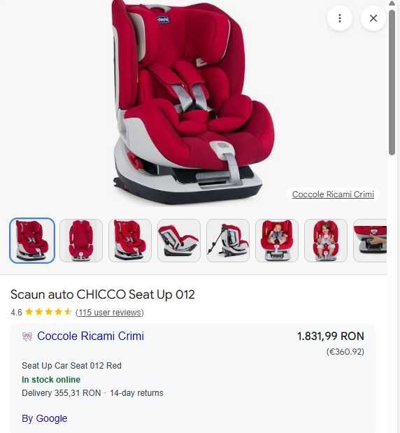Scaun auto Chicco Seat Up 012 Isofix, Red Passion (Rosu) nou 2300 lei