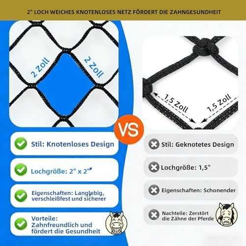 Нова здрава Безвъзлова Мрежа за сено за коне 150x150 см 5x5 см за кръгли бали