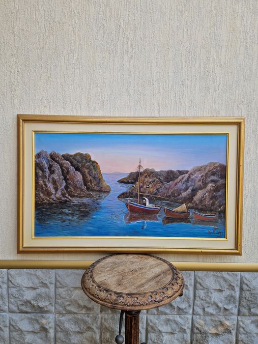 Превъзходна антикварна авторска картина масло върху платно