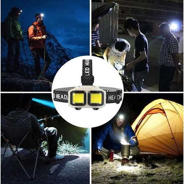 Мощен LED Фенер Челник с 2 COB диода, акумулаторна батерия HX-816