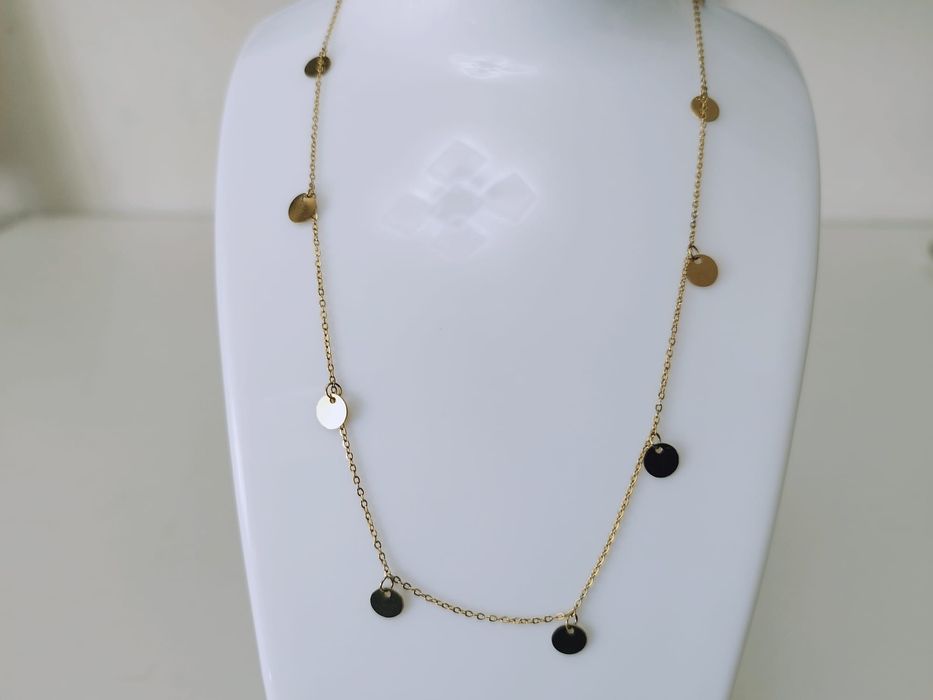 Colier din otel inoxidabil, placat cu aur, pandative banuti