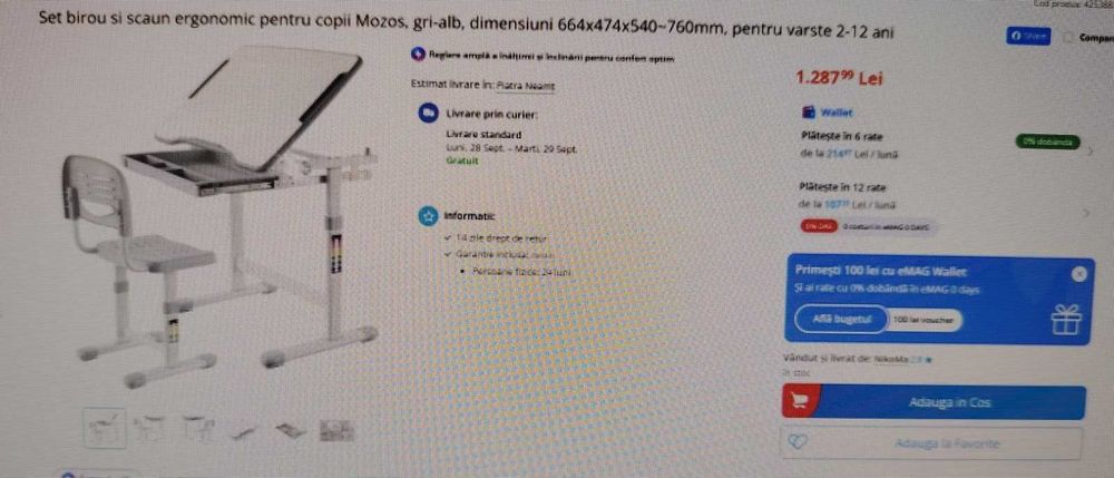 Set birou si scaun ergonomic pentru copii