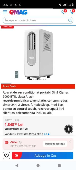 Aer condiționat 9000 BTU cu dezumificator