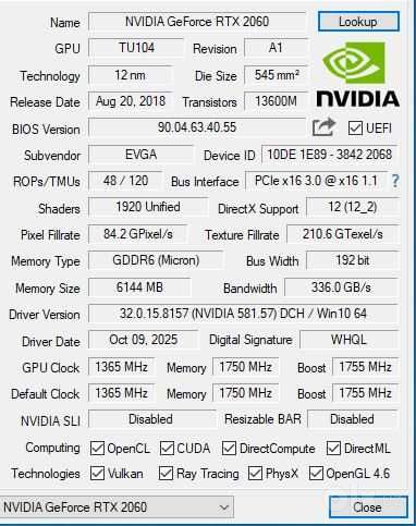 Видеокарта EVGA RTX 2060 6Gb