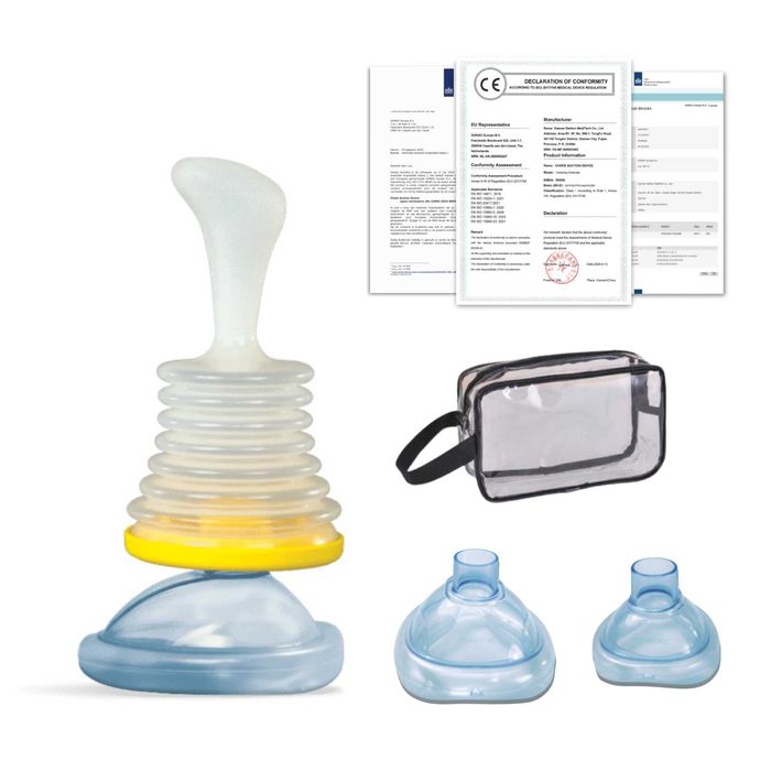 (NOU) Dispozitiv Anti-Sufocare ResQ, Două măști, Trusă de călătorie