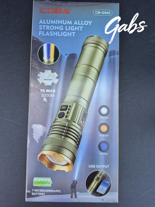 Мощен трицветен LED фенер COBA CB-G905 ,TG-Wick 3000M