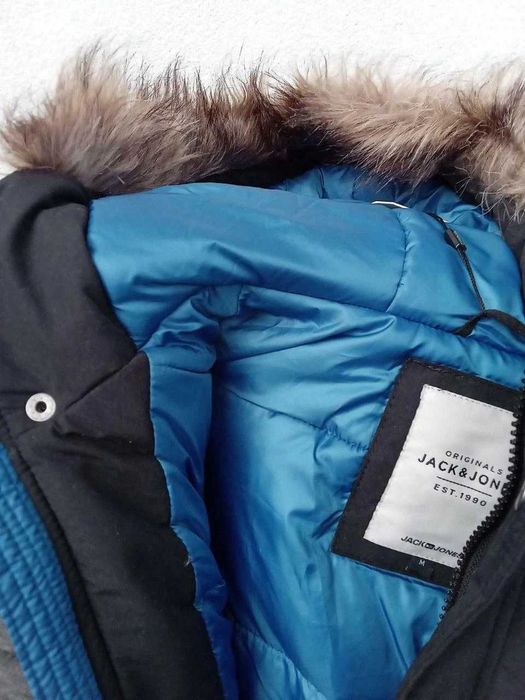 Мъжко зимно яке Jack and Jones дълго палто, с качулка размер S черно