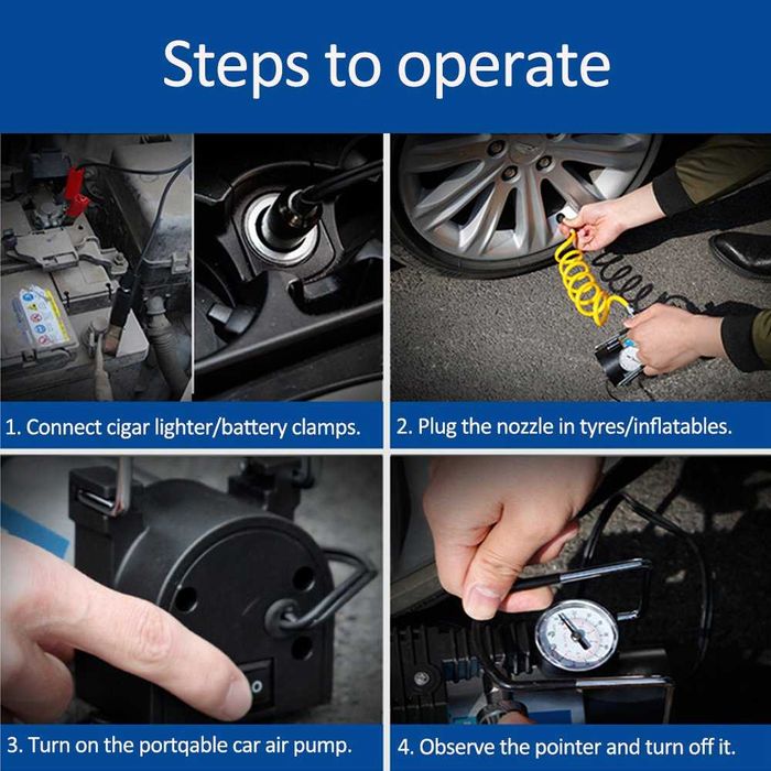 Компресор за въздух с вграден манометър за помпане на гуми