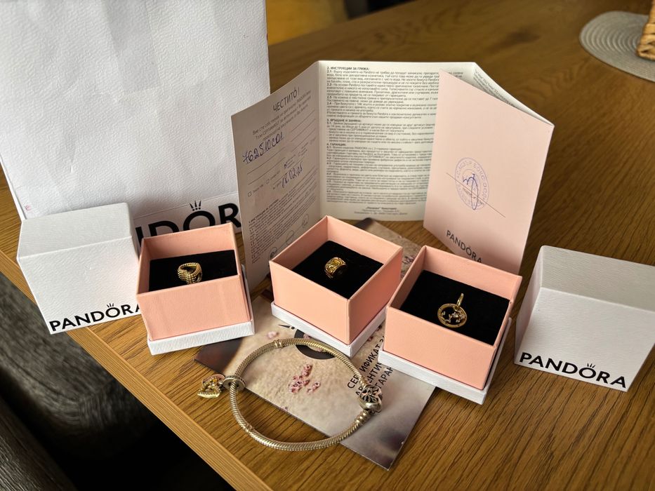 3бр. Талисмани Pandora оригинални.Подарък гривна
