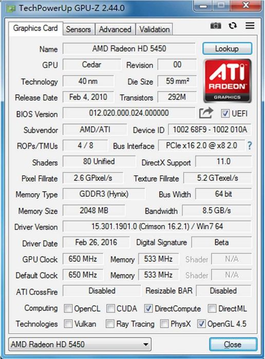 Placa Video QTHREE AMD Radeon HD 5450 2GB GDDR3 64-Bit Low Profile HDMI DVI VGA Racire Pasiva Silentioasa 0dB Low Power Desktop PC SFF 2 Monitoare