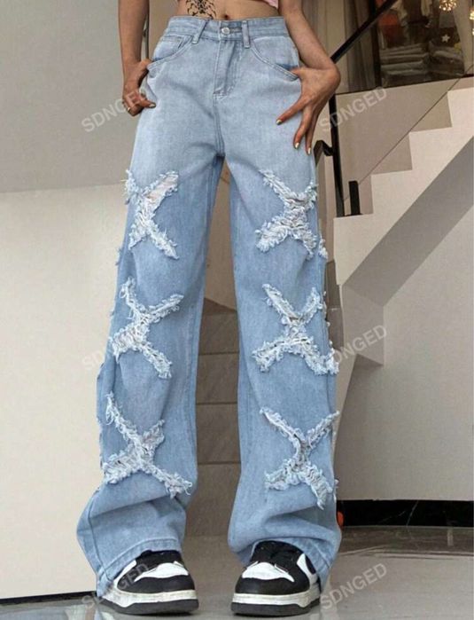 Blugi denim rupti in X Shein