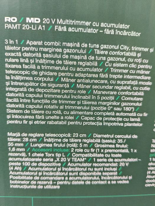 Trimmer gazon parkside 3 in 1 pe acumulator 20v