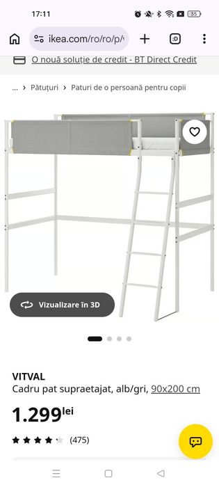 Pat supraetajat  Ikea alb