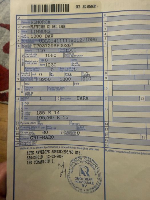 Remorca cu frana 1300 kg