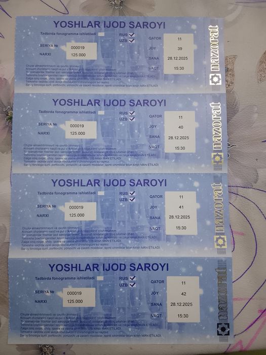 4 kishilik bilet sotiladi