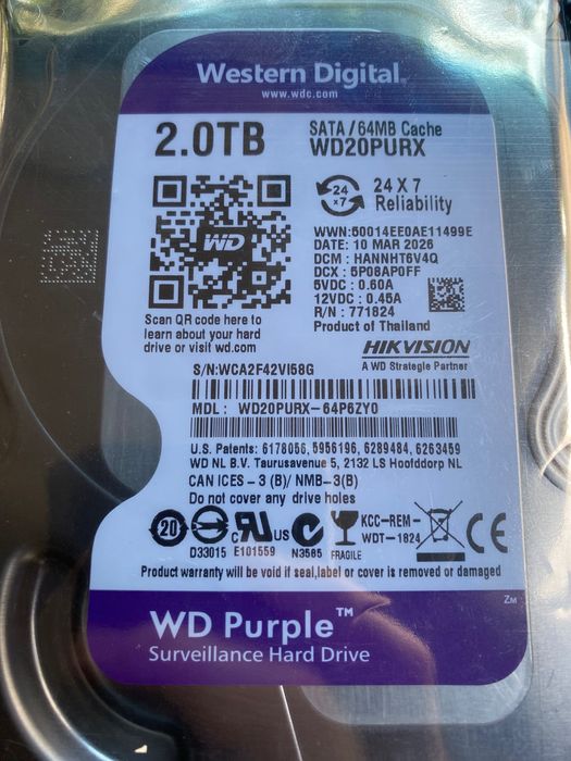 Новый Yangi New Время работы 0 часов   Жёсткий диск  WD Purple 2TB REF