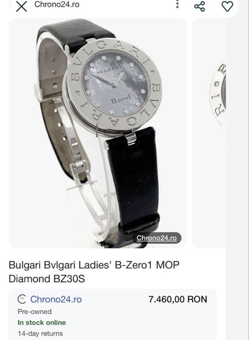 Ceas damă Bulgari B.Zero1 original cu diamante