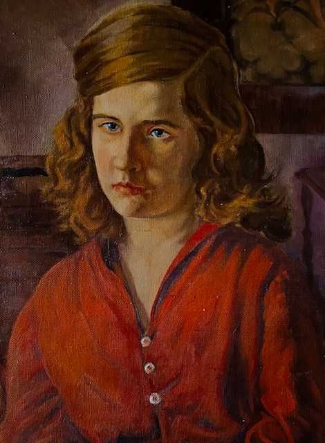 "FATA IN ROSU" IMPECABIL! Superb Tablou f VECHI, sem datat 1931, 70x50