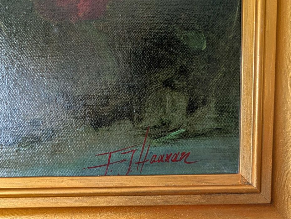 Pictura in ulei pe panza, natura statica cu flori, 63x73x5 cm